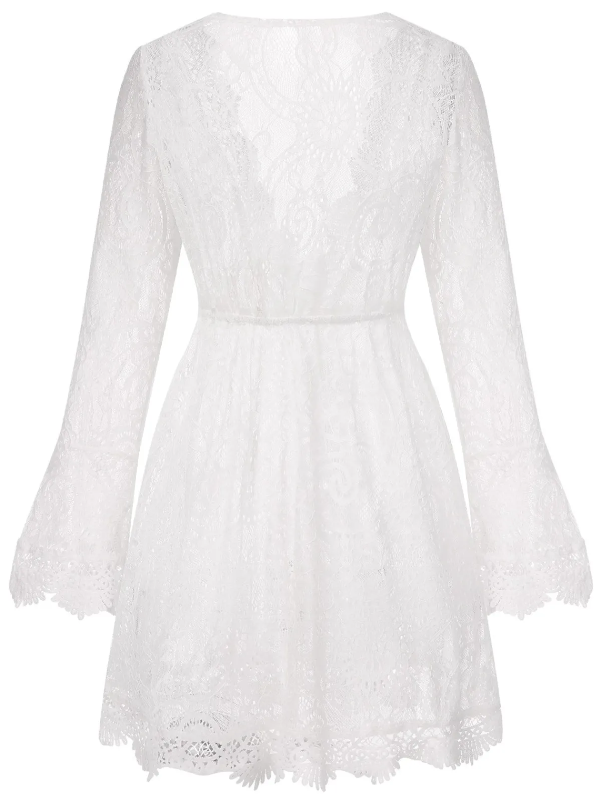 Online Retro Stage 1940s Solid Lace Beach Cover Up White