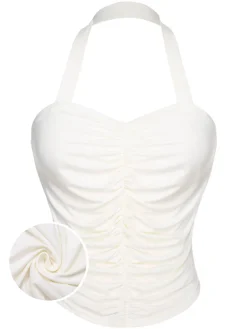 Discount Retro Stage 1950s Solid Pleated Halter Top White