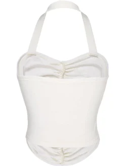 Discount Retro Stage 1950s Solid Pleated Halter Top White