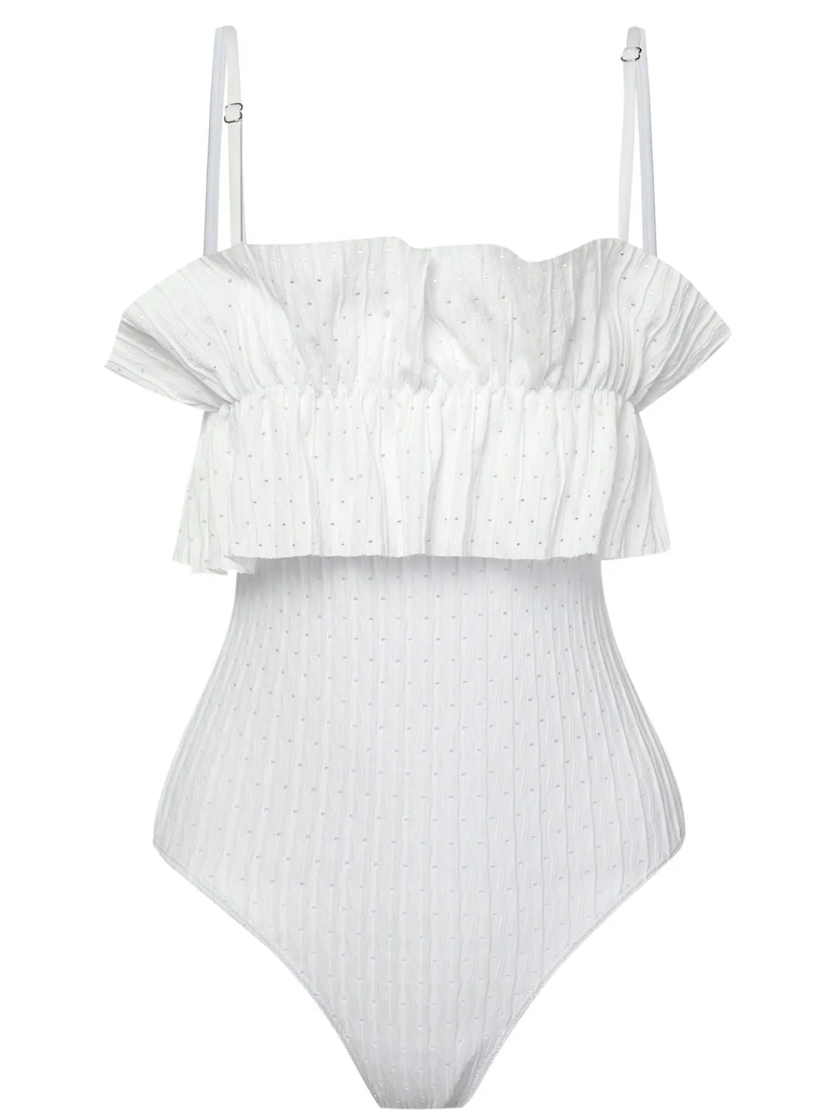 Discount Retro Stage 1970s Solid Ruffles Bandeau Swimsuit White