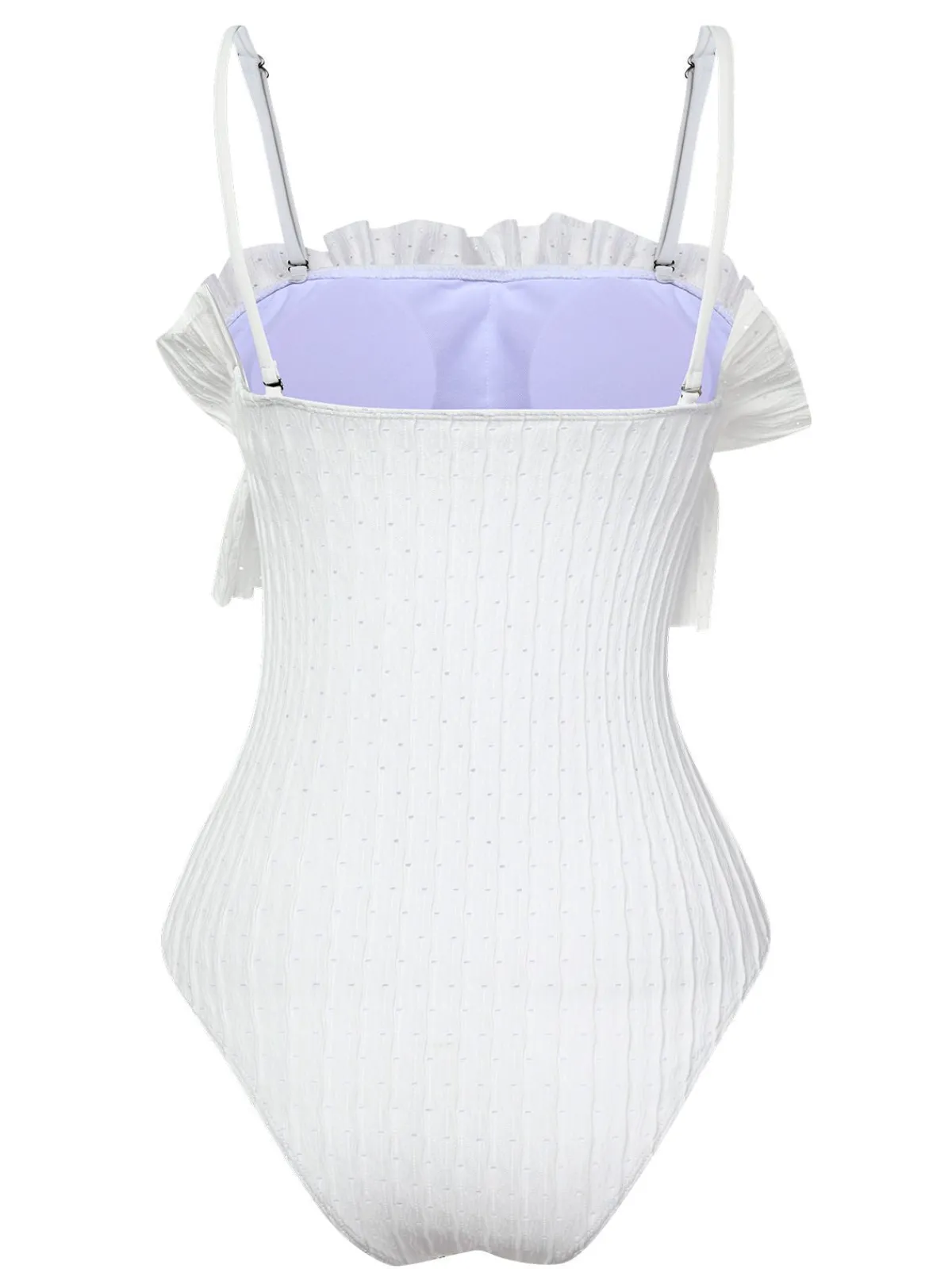 Discount Retro Stage 1970s Solid Ruffles Bandeau Swimsuit White