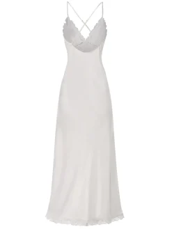 Outlet Retro Stage 1950s Solid Satin Slit Suspender Nightdress White