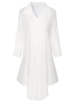 Fashion Retro Stage 1970s Solid Sheer Long Sleeve Shirt White
