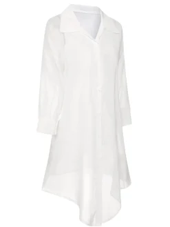 Fashion Retro Stage 1970s Solid Sheer Long Sleeve Shirt White