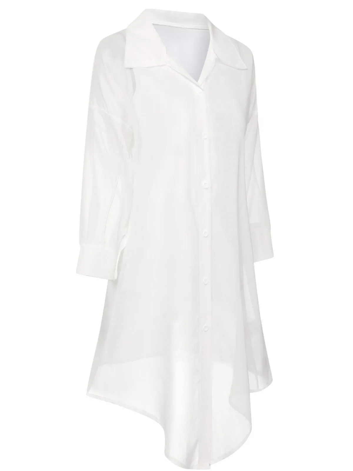 Fashion Retro Stage 1970s Solid Sheer Long Sleeve Shirt White