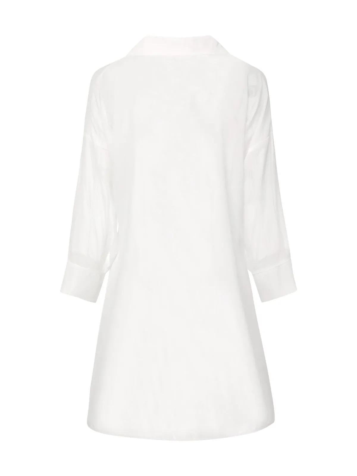 Fashion Retro Stage 1970s Solid Sheer Long Sleeve Shirt White