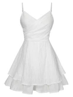 New Retro Stage 1950s Solid Spaghetti Straps Skirt Romper White