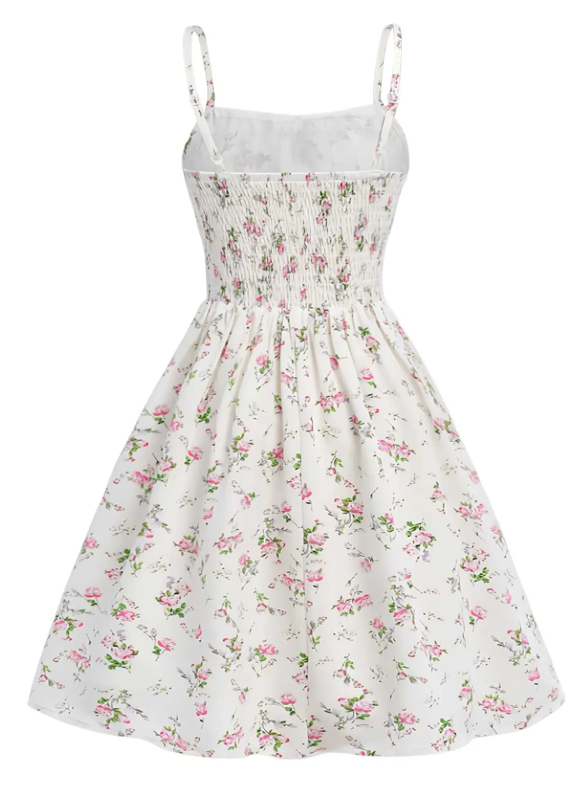 Fashion Retro Stage 1950s Spaghetti Strap Floral A-Line Dress White