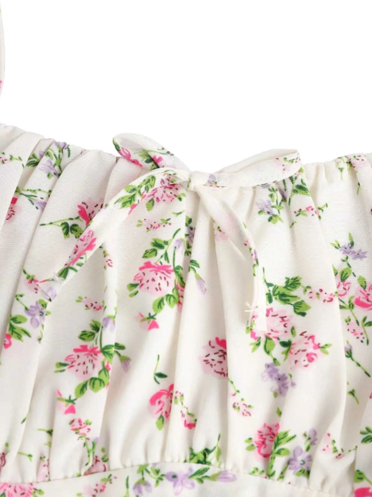 Fashion Retro Stage 1950s Spaghetti Strap Floral A-Line Dress White