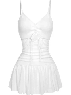 New Retro Stage 1960s Spaghetti Strap One-Piece Swimsuit White