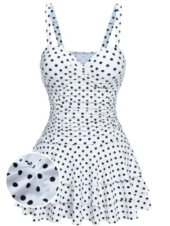Fashion Retro Stage 1950s Spaghetti Strap Polka Dots Swimsuit White