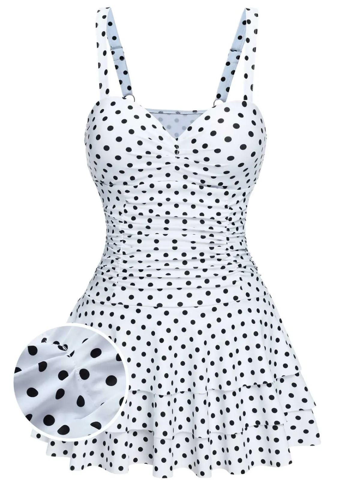 Fashion Retro Stage 1950s Spaghetti Strap Polka Dots Swimsuit White