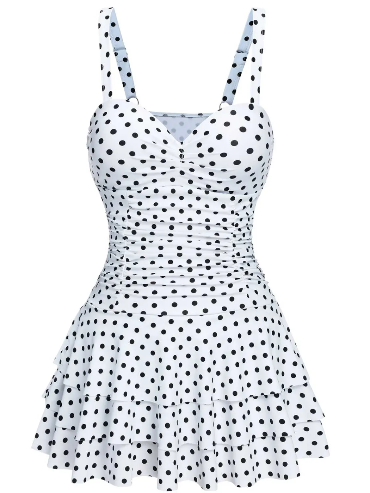 Fashion Retro Stage 1950s Spaghetti Strap Polka Dots Swimsuit White