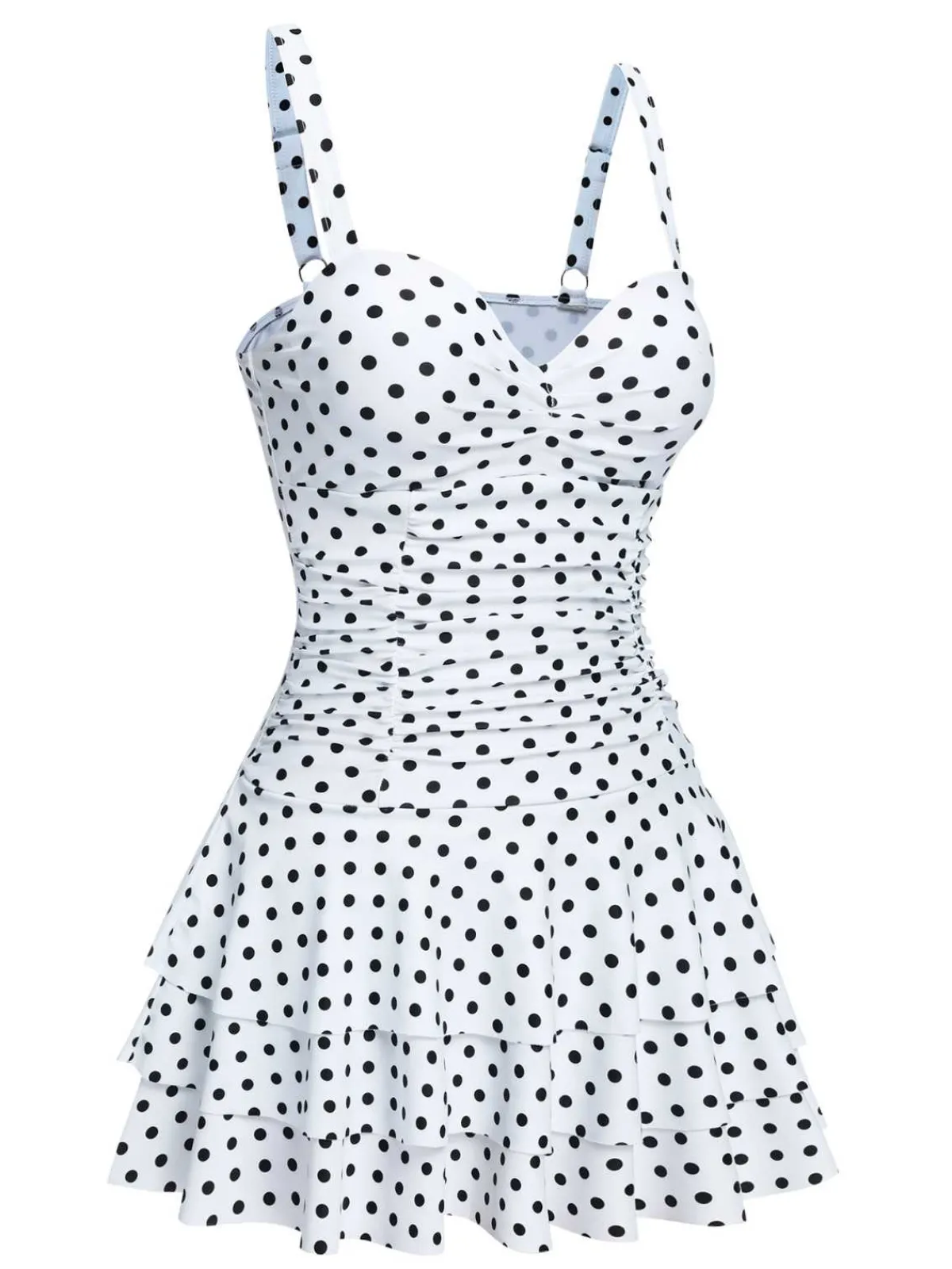 Fashion Retro Stage 1950s Spaghetti Strap Polka Dots Swimsuit White