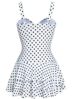 Fashion Retro Stage 1950s Spaghetti Strap Polka Dots Swimsuit White