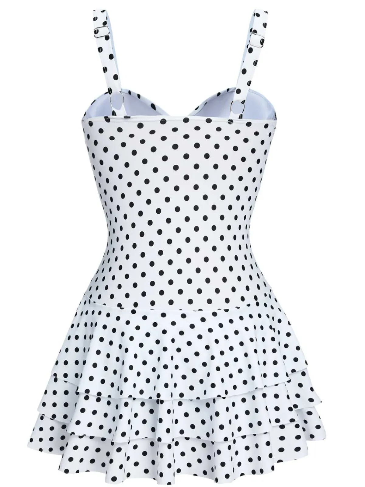 Fashion Retro Stage 1950s Spaghetti Strap Polka Dots Swimsuit White