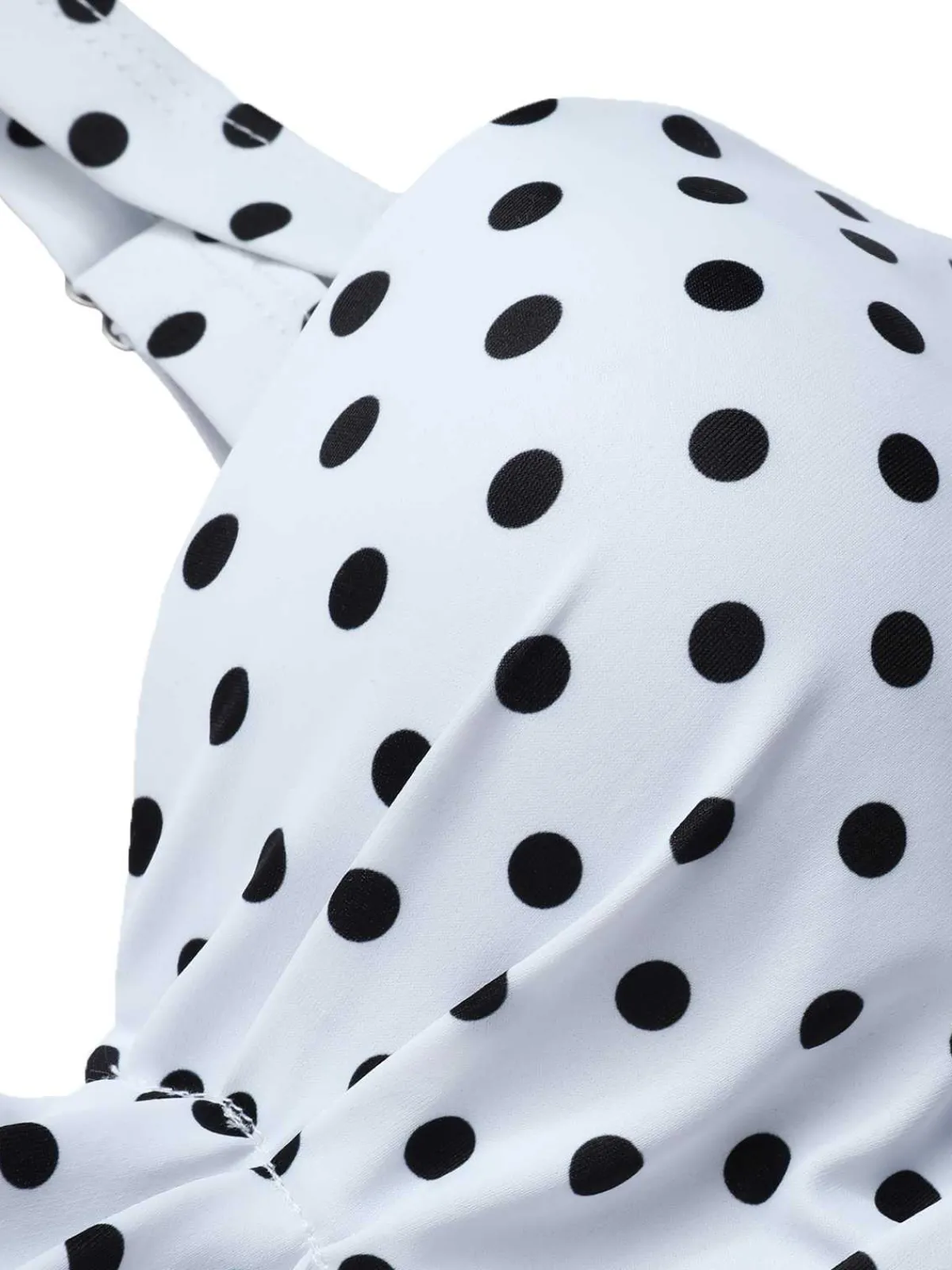 Fashion Retro Stage 1950s Spaghetti Strap Polka Dots Swimsuit White