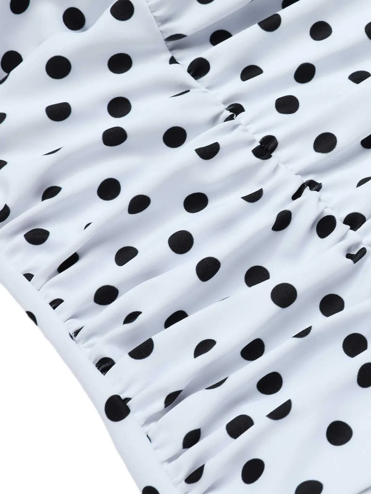 Fashion Retro Stage 1950s Spaghetti Strap Polka Dots Swimsuit White