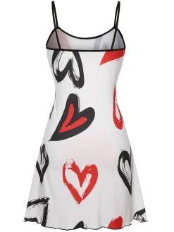 Discount Retro Stage 1950s Strap Heart Print Sleepwear White