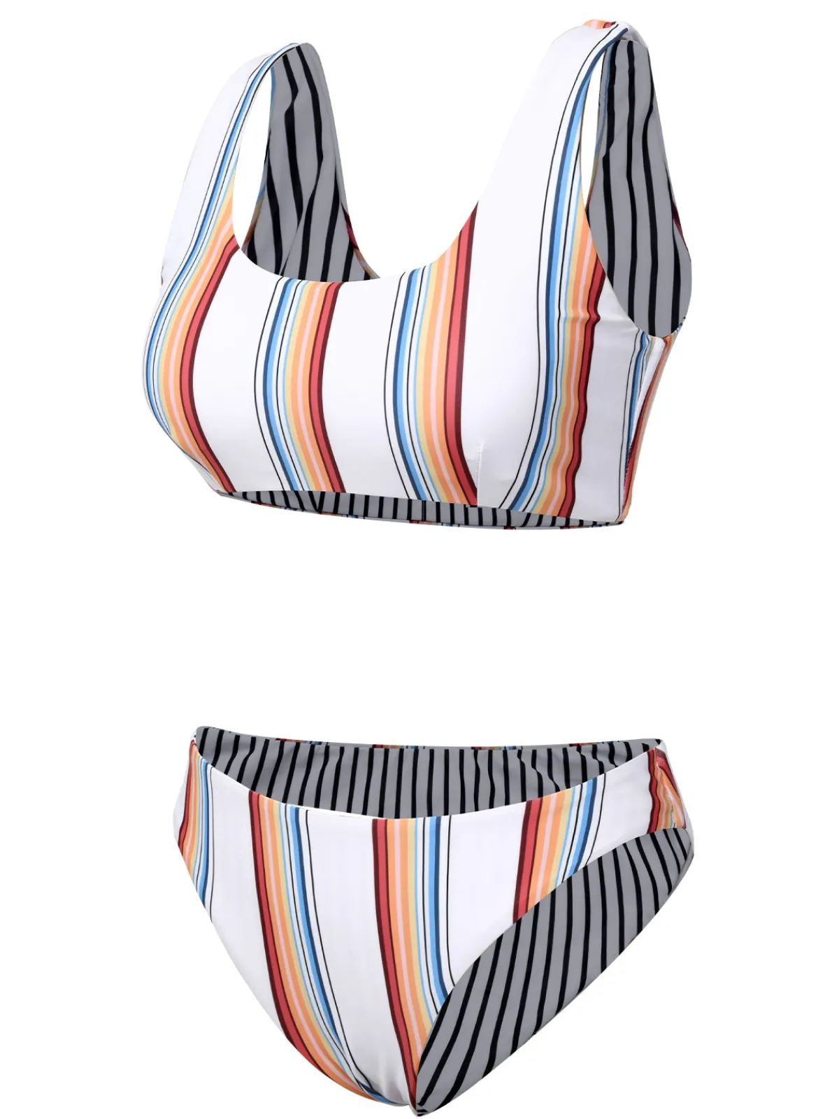 Clearance Retro Stage 1950s Strap Stripes Swimsuit White