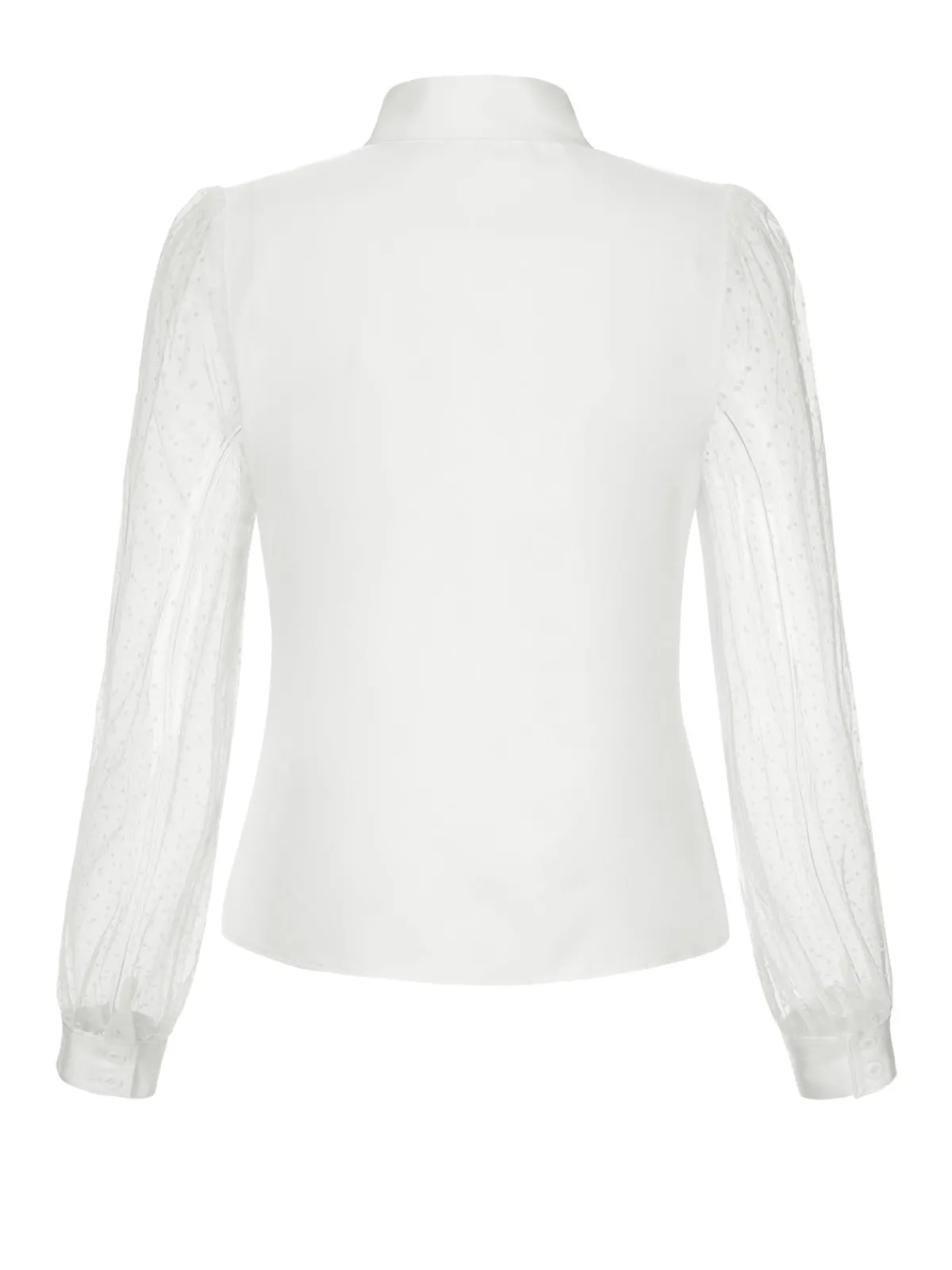 New Retro Stage 1940s Tie Neck Mesh Swiss Dots Blouse White