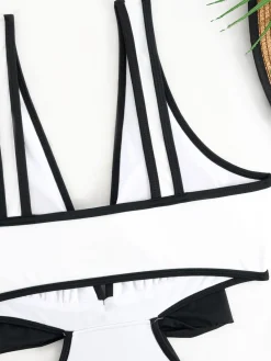 Outlet Retro Stage 1950s Waist Hollow Binding Bow Swimsuit White