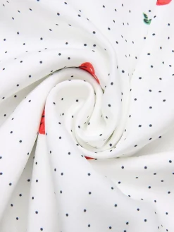 New Retro Stage Satin-faux Cherry Polka Dot Dress White