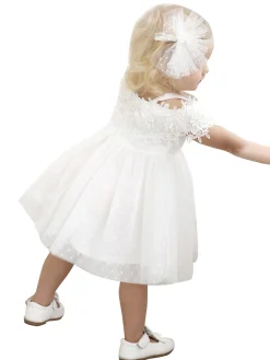 Clearance Retro Stage Toddler Floral Mesh Tutu Dress White