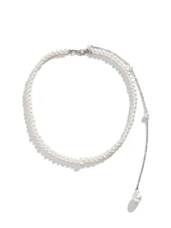 Online Retro Stage White Vintage Pearl Back Drop Chain Necklace