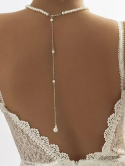 Online Retro Stage White Vintage Pearl Back Drop Chain Necklace
