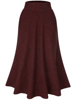 Online Retro Stage 1940s A-Line Maxi Skirt Wine Red