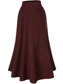 Online Retro Stage 1940s A-Line Maxi Skirt Wine Red