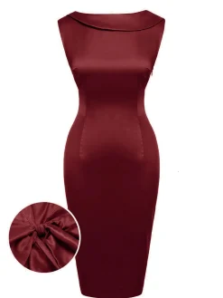Best Retro Stage 1960s Back Bowknot Pencil Dress Wine Red
