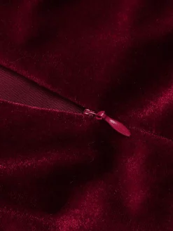 Clearance Retro Stage 1930s Beaded Velvet Sling Fishtail Dress Wine Red