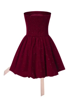 Online Retro Stage 1980s Bow Glitter Tube Top Dress Wine Red