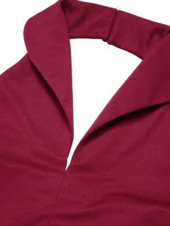 Best Retro Stage 1950s Butterfly Lapel Mesh Dress Wine Red