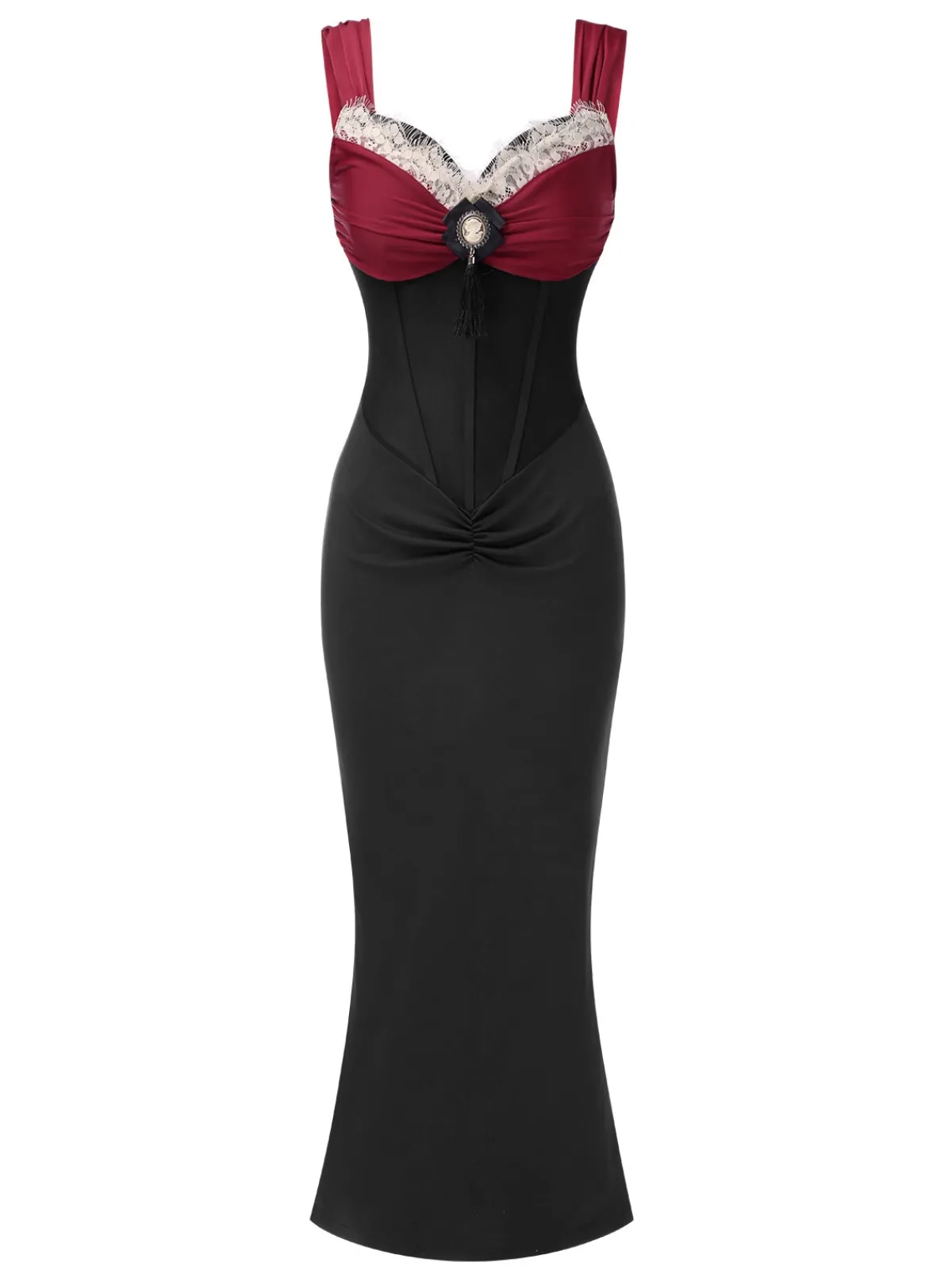 Hot Retro Stage 1930s Contrast Fishbone Mermaid Dress Wine Red