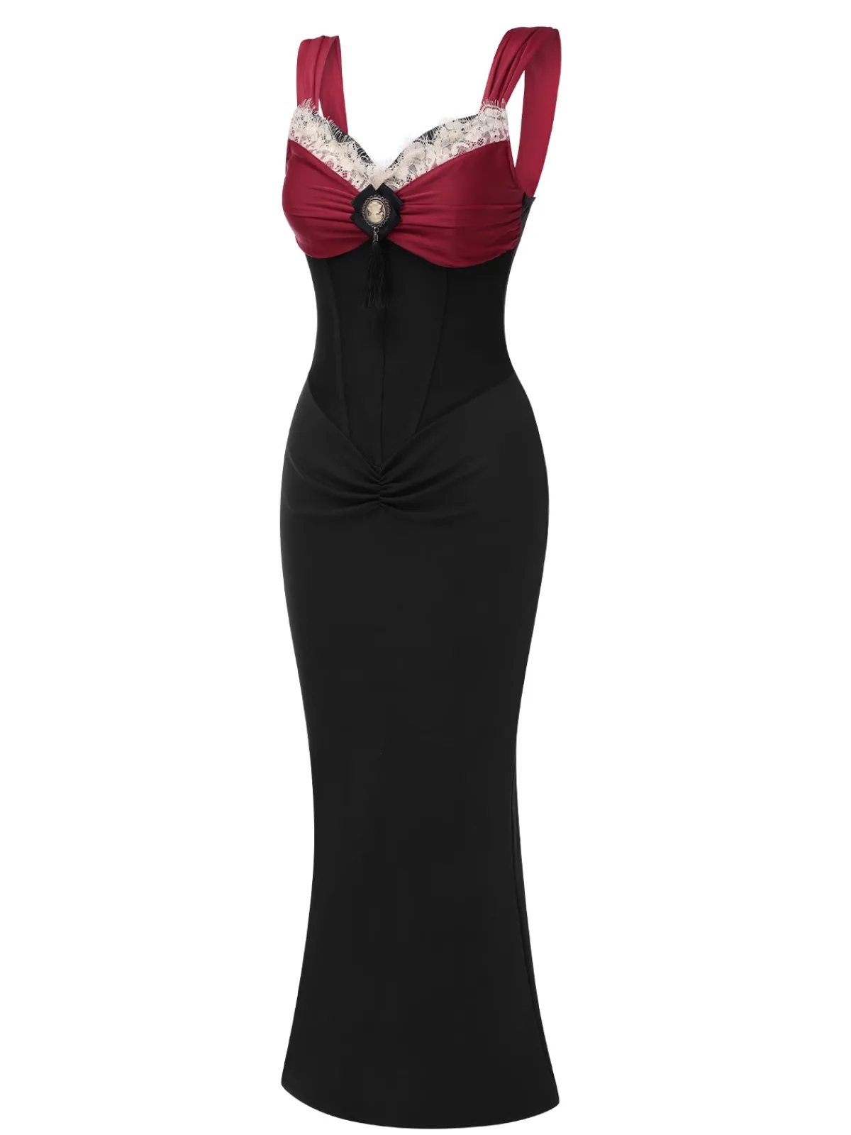 Hot Retro Stage 1930s Contrast Fishbone Mermaid Dress Wine Red