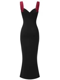 Hot Retro Stage 1930s Contrast Fishbone Mermaid Dress Wine Red