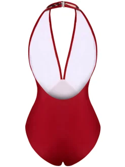 Best Retro Stage 1950s Floral Backless Swimsuit Wine Red