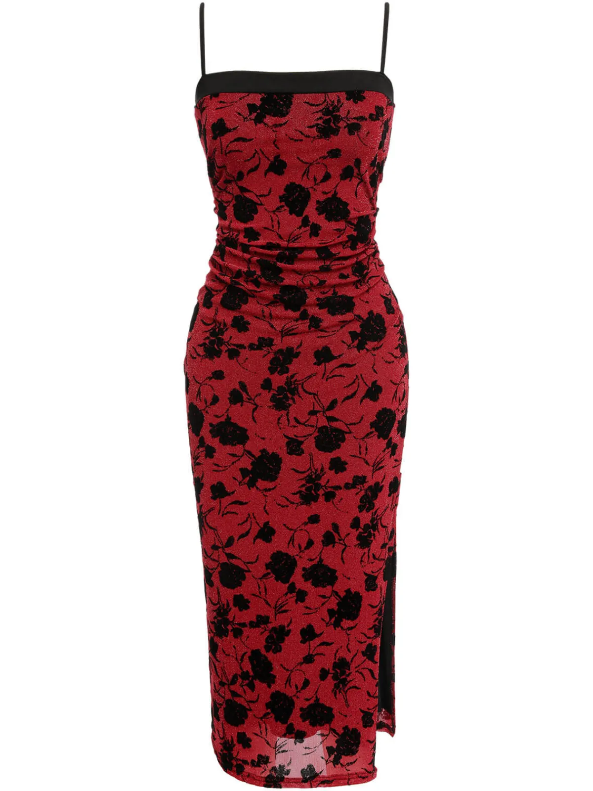 Online Retro Stage 1960s Floral Spaghetti Strap Dress Wine Red