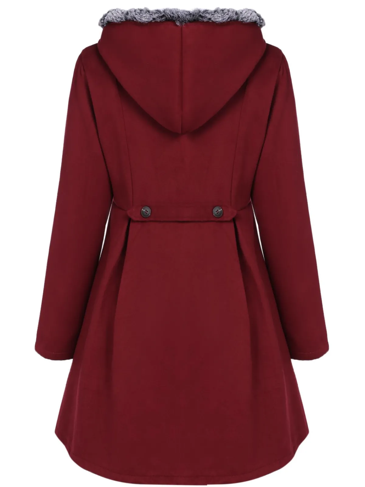 New Retro Stage 1950s Fur Collar Hooded Coat Wine Red