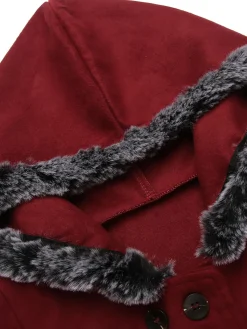 New Retro Stage 1950s Fur Collar Hooded Coat Wine Red