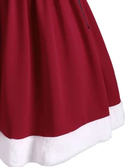 Discount Retro Stage Wine 1950s Furry Swing Dress Red