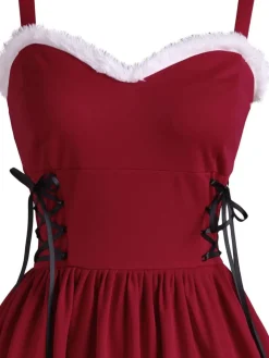 Discount Retro Stage Wine 1950s Furry Swing Dress Red