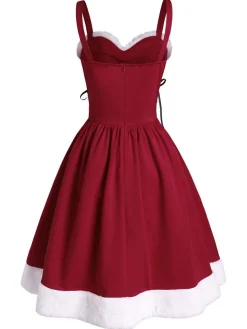 Discount Retro Stage Wine 1950s Furry Swing Dress Red