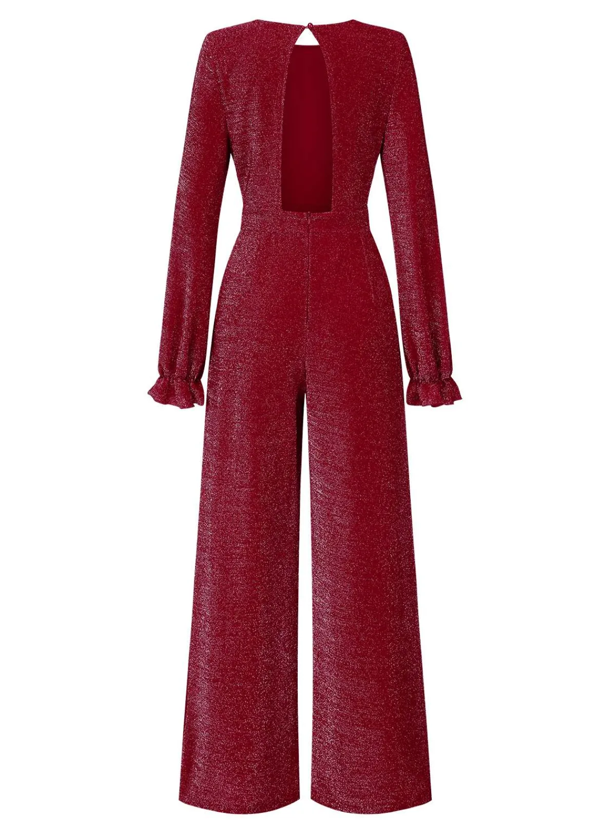 Clearance Retro Stage 1930s Glitter Backless Wide-Leg Jumpsuit Wine Red