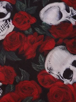 Fashion Retro Stage 1950s Halter Haloween Roses Skeleton Mesh Dress Wine Red