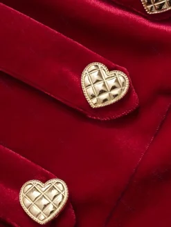 Discount Retro Stage 1950s Heart Button Solid Dress Wine Red