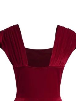 Discount Retro Stage 1950s Heart Button Solid Dress Wine Red